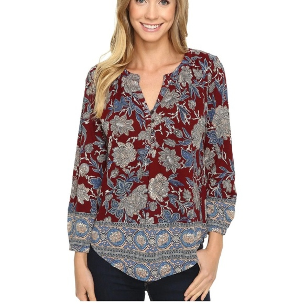 Lucky Brand Red and Navy Paisley Blouse Tunic Small